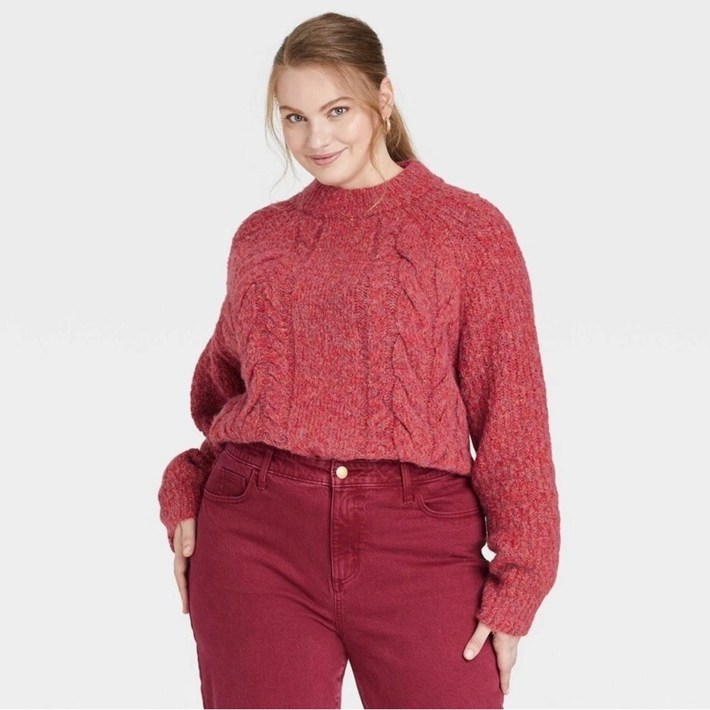 Universal thread mock turtleneck pullover sweater orange/red size L